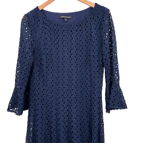 Chris Mclaughlin Womens Lace Overlay Dress Dark Blue 3/4 Bell Sleeve Size 16 - Picture 3 of 9